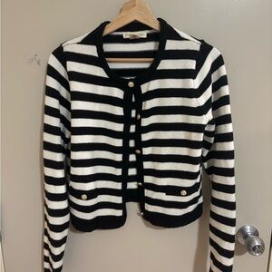 Black and White Striped Women's Cardigan
